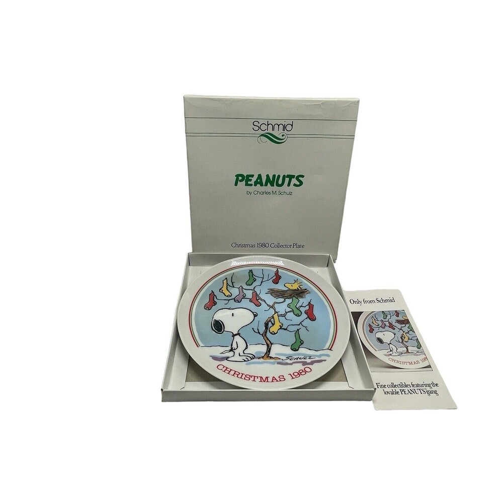 "Snoopy Christmas plate 1980" Peanuts Collection collector plate with Box Schmid